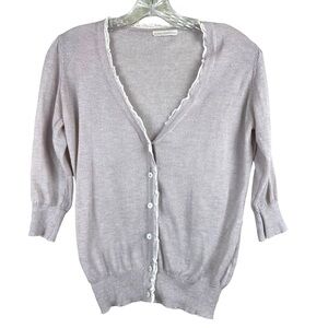 Clara Ibarguren Delicate Cardigan Ruffled Edges Pearl Button Sweater Size Small